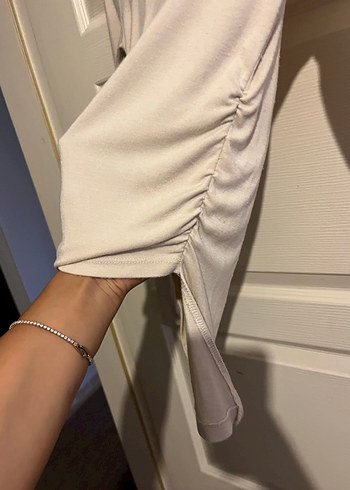 xs Beden camel Renk Bej Uzun Kollu Yüksek Yakalı Kadın Bluz