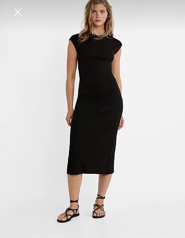 Stradivarius fitilli midi elbise