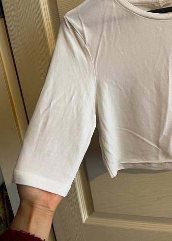 Beyaz Kısa Kollu Crop Top Kadın - Görsel 2