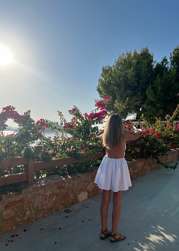 Bohem Tarz Beyaz V Yaka Midi Elbise - Görsel 3