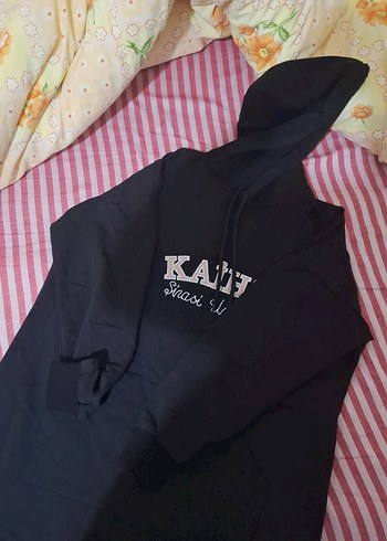 Siyah Kapüşonlu Uzun Sweatshirt - Görsel 4