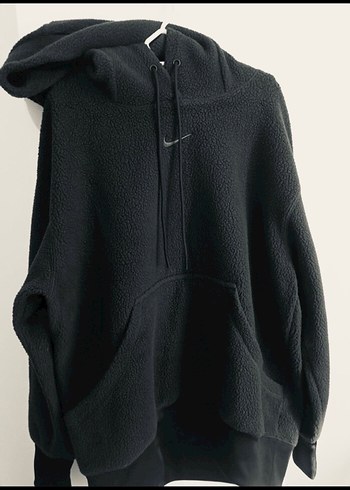 Siyah Kadın Peluş Kapüşonlu Sweatshirt