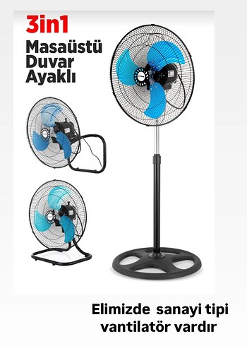 3'ü 1 Arada Masaüstü, Duvar ve Ayaklı Vantilatör