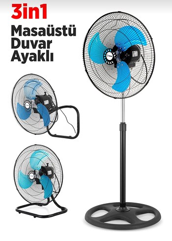  Beden Renk 3'ü 1 Arada Masaüstü, Duvar ve Ayaklı Vantilatör
