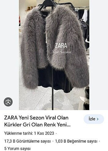 Zara orjinal kürk 