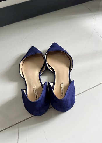 Zara Lacivert Süet Stiletto Kadın Babet