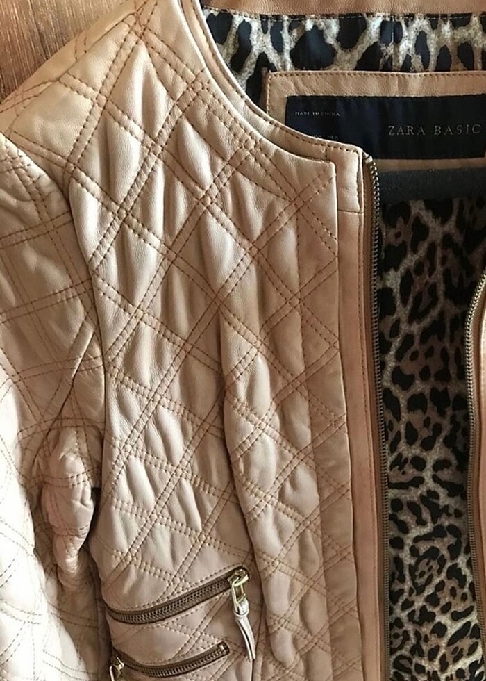 Zara suni deri ceket - Görsel 4