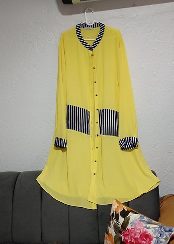 Zara Sarı Uzun Kollu Düğmeli Salaş Tunik