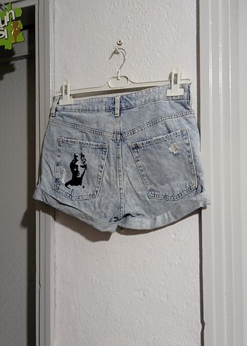 Kadın Gri Denim Mini Şort - Görsel 5