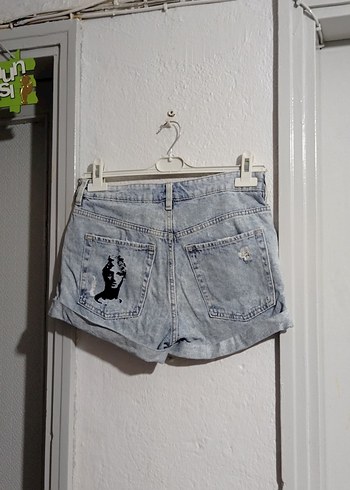 Kadın Gri Denim Mini Şort - Görsel 4