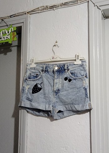 Kadın Gri Denim Mini Şort - Görsel 2