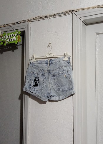 Kadın Gri Denim Mini Şort - Görsel 8