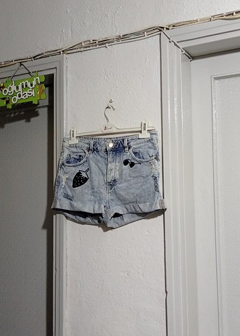 Kadın Gri Denim Mini Şort - Görsel 10