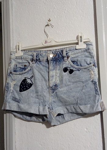 Kadın Gri Denim Mini Şort - Görsel 3