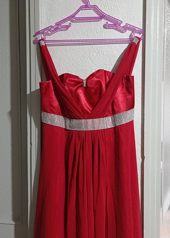 Klasik Kırmızı Uzun Abiye Elbise - Görsel 7