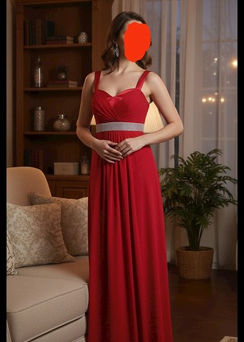 Klasik Kırmızı Uzun Abiye Elbise - Görsel 2