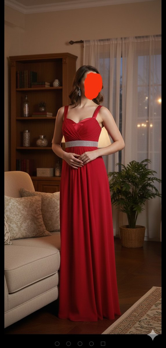 Klasik Kırmızı Uzun Abiye Elbise - Görsel 2
