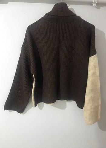 Kadın Renk Bloklu Boğazlı Triko Kazak - Görsel 2