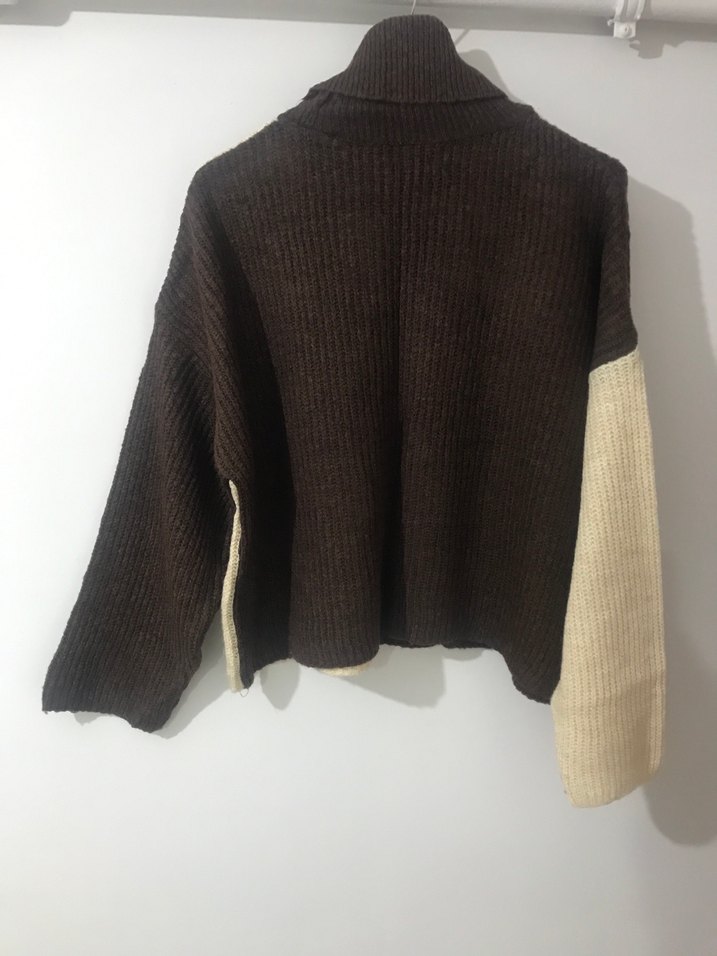 Kadın Renk Bloklu Boğazlı Triko Kazak - Görsel 2