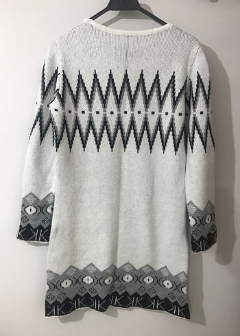 Bohem Desenli Uzun Kollu Gri Triko Elbise - Görsel 2