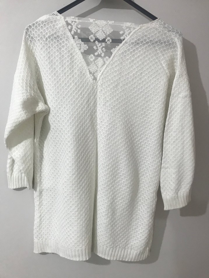 Kadın Beyaz Örgü Midi Triko Kazak - Görsel 2