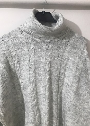 Gri Boğazlı Uzun Örgü Kadın Kazak - Görsel 2