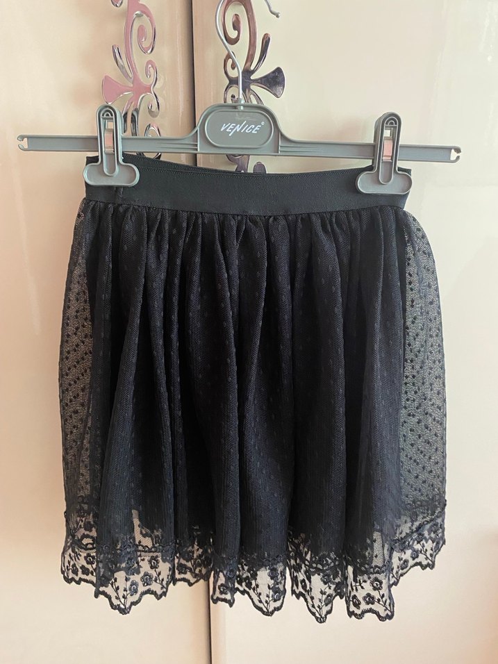 Waikiki Siyah Dantel Detaylı Gotik Kız Çocuk Etek 11-12 yaş - Görsel 3