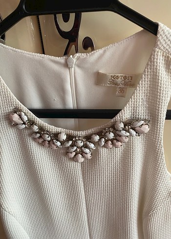 Koton Beyaz Midi Kolsuz Modern Klasik Elbise 36 beden - Görsel 4