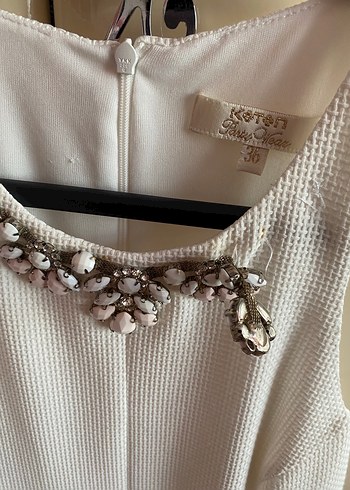 Koton Beyaz Midi Kolsuz Modern Klasik Elbise 36 beden - Görsel 6