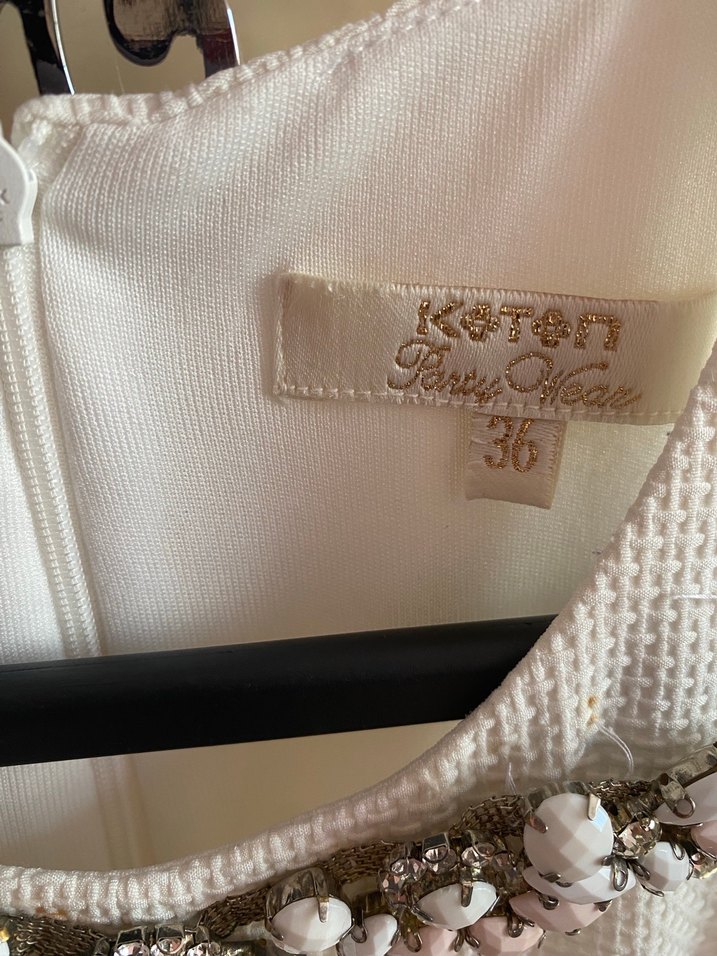 Koton Beyaz Midi Kolsuz Modern Klasik Elbise 36 beden - Görsel 5