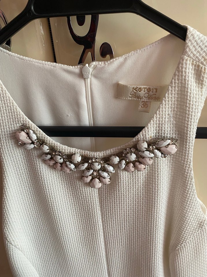 Koton Beyaz Midi Kolsuz Modern Klasik Elbise 36 beden - Görsel 4