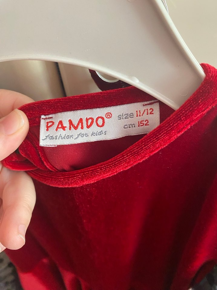 Kız Çocuk Kırmızı Puantiyeli Tül Kollu Elbise - Görsel 4