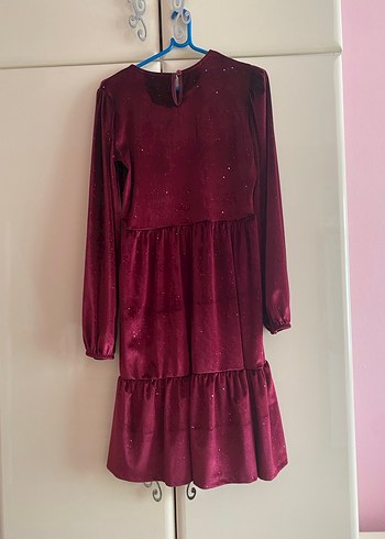 Waikiki Bordo Uzun Kollu Salaş Genç kız Kadife Elbise 12-13 yaş - Görsel 3