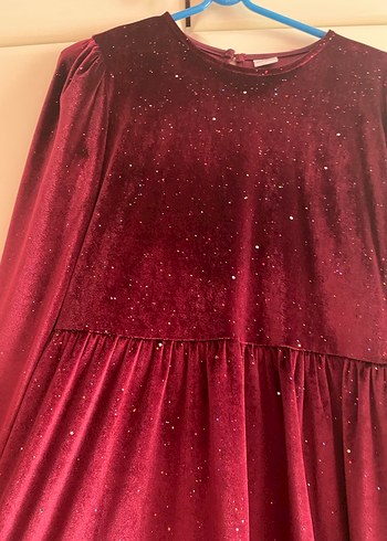 Waikiki Bordo Uzun Kollu Salaş Genç kız Kadife Elbise 12-13 yaş - Görsel 2
