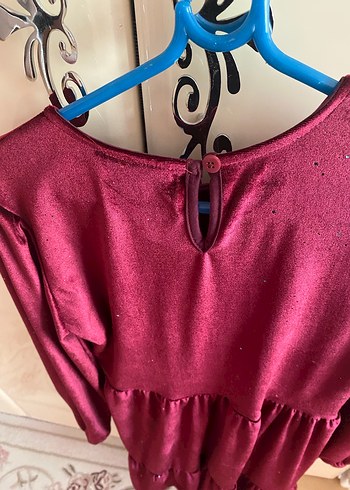 Waikiki Bordo Uzun Kollu Salaş Genç kız Kadife Elbise 12-13 yaş - Görsel 4