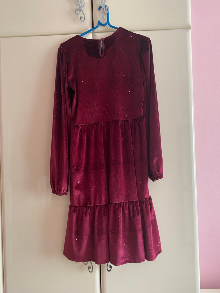 Waikiki Bordo Uzun Kollu Salaş Genç kız Kadife Elbise 12-13 yaş - Görsel 3