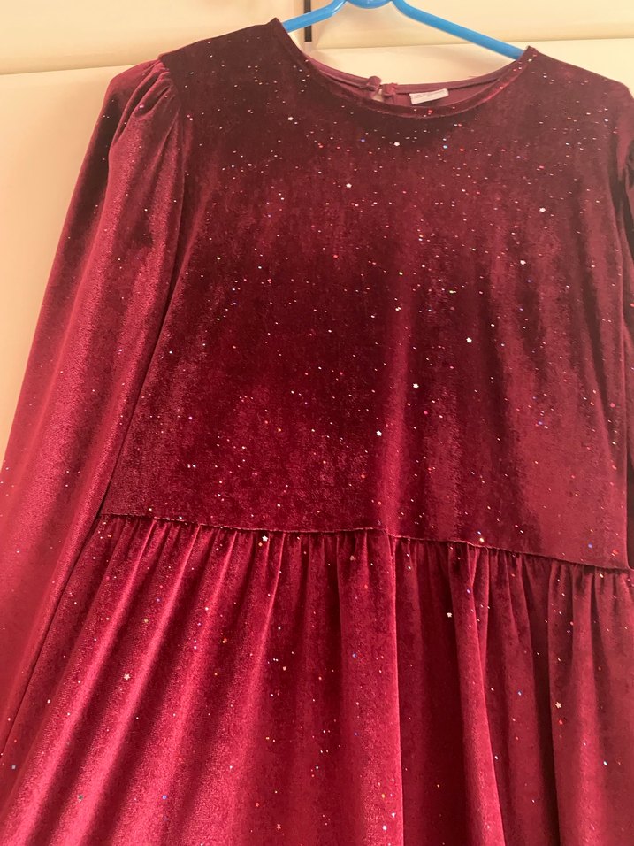 Waikiki Bordo Uzun Kollu Salaş Genç kız Kadife Elbise 12-13 yaş - Görsel 2