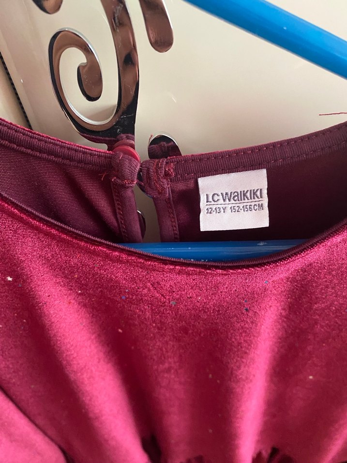 Waikiki Bordo Uzun Kollu Salaş Genç kız Kadife Elbise 12-13 yaş - Görsel 5