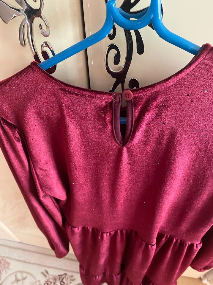 Waikiki Bordo Uzun Kollu Salaş Genç kız Kadife Elbise 12-13 yaş - Görsel 4