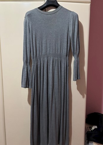 Gri Uzun Kollu Pilili Kadın Triko Elbise - Görsel 2