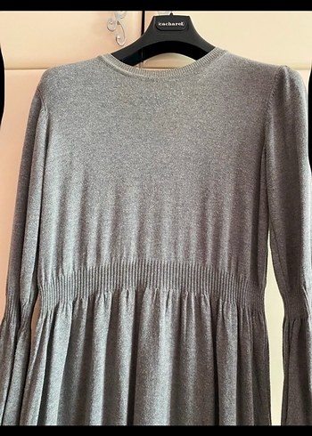 Gri Uzun Kollu Pilili Kadın Triko Elbise - Görsel 9