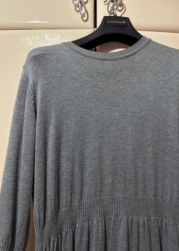 Gri Uzun Kollu Pilili Kadın Triko Elbise - Görsel 4