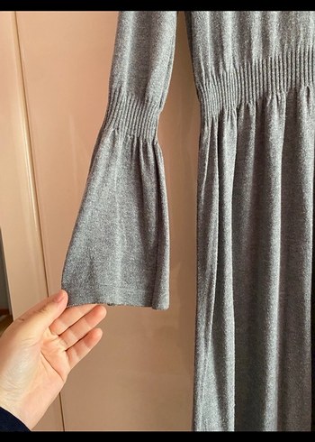 Gri Uzun Kollu Pilili Kadın Triko Elbise - Görsel 10