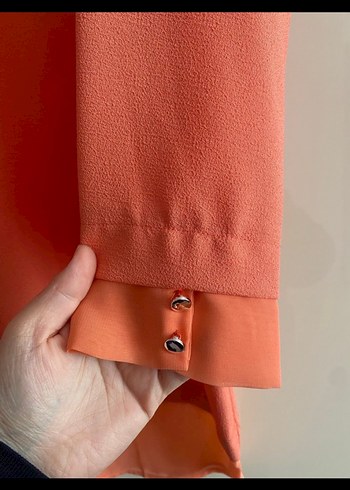 Turuncu  mercan rengi Uzun Kollu Salaş Midi Tunik L beden - Görsel 2