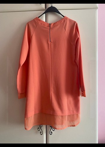 Turuncu  mercan rengi Uzun Kollu Salaş Midi Tunik L beden - Görsel 3