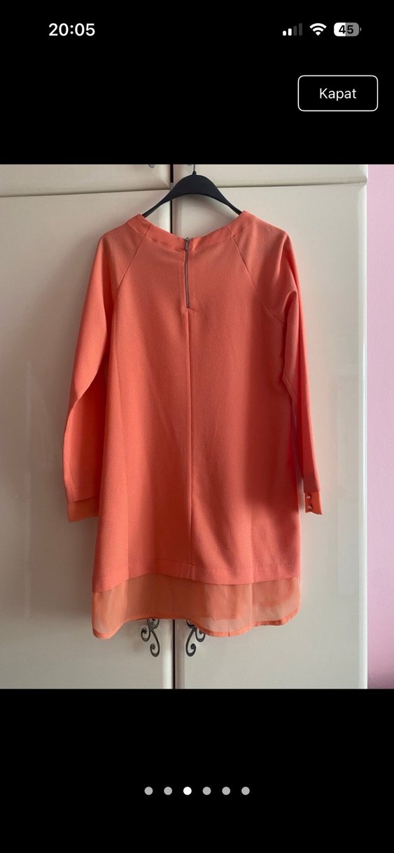 Turuncu  mercan rengi Uzun Kollu Salaş Midi Tunik L beden - Görsel 3