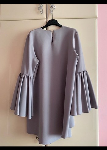 Gri Mini Tunik Volanlı Uzun Kollu40 beden - Görsel 6