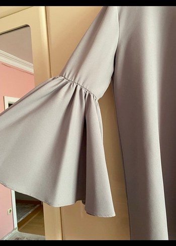 Gri Mini Tunik Volanlı Uzun Kollu40 beden - Görsel 2