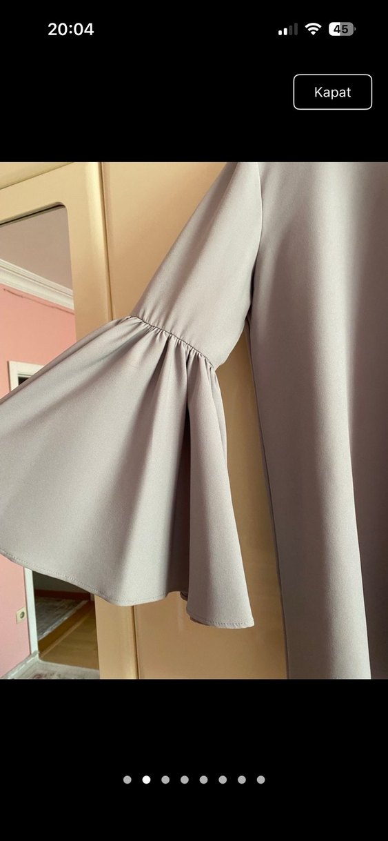 Gri Mini Tunik Volanlı Uzun Kollu40 beden - Görsel 2