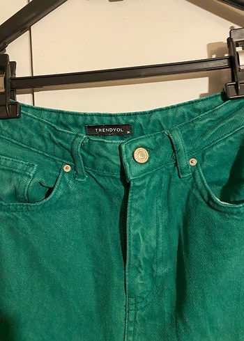 34 Beden Yeşil Bol Kesim Midi Denim Pantolon